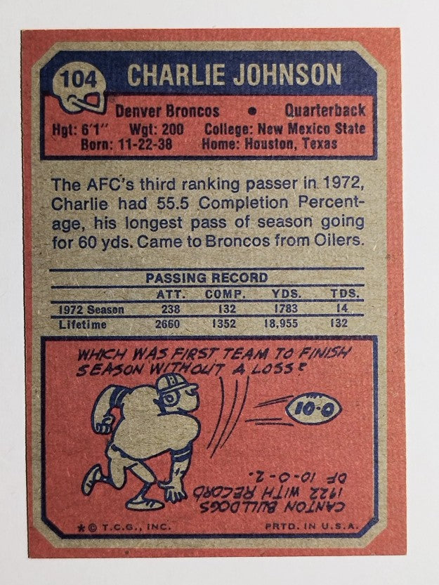 1973 Topps #104 Charley Johnson (EX)