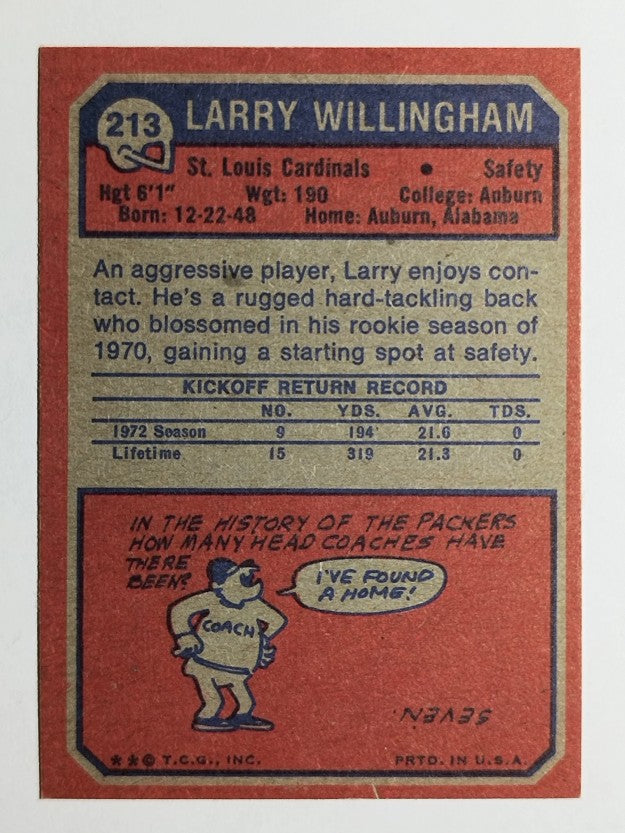 1973 Topps #213 Larry Willingham RC (EXMT)