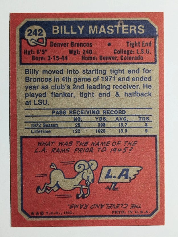 1973 Topps #242 Billy Masters RC (EXMT)