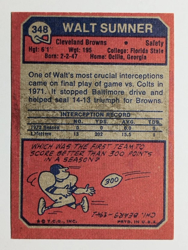 1973 Topps #348 Walt Sumner RC (VGEX)
