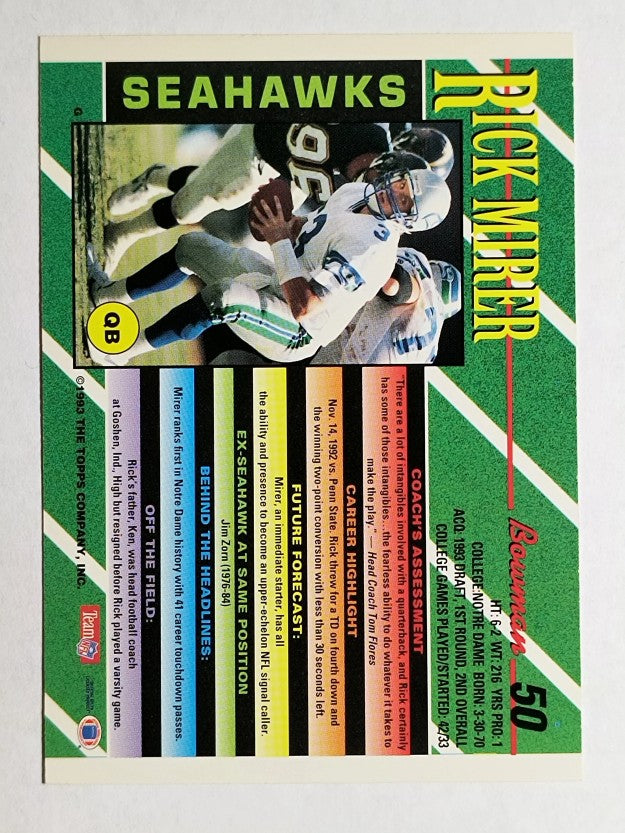 1993 Bowman #50 Rick Mirer RC