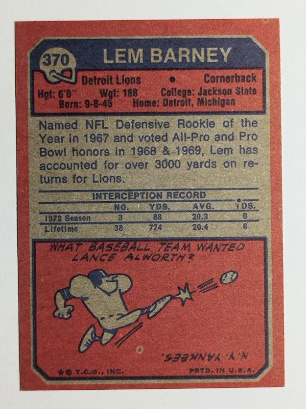 1973 Topps #370 Lem Barney (NM)