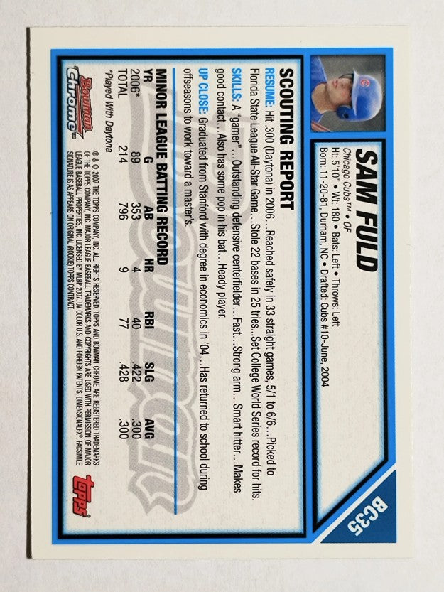 2007 Bowman Chrome Prospects #BC35 Sam Fuld