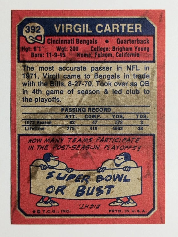 1973 Topps #392 Virgil Carter (VGEX)