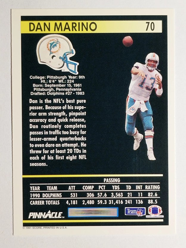 1991 Pinnacle #70 Dan Marino
