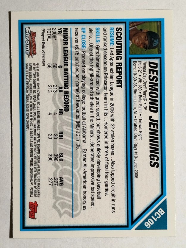 2007 Bowman Chrome Prospects #BC106 Desmond Jennings