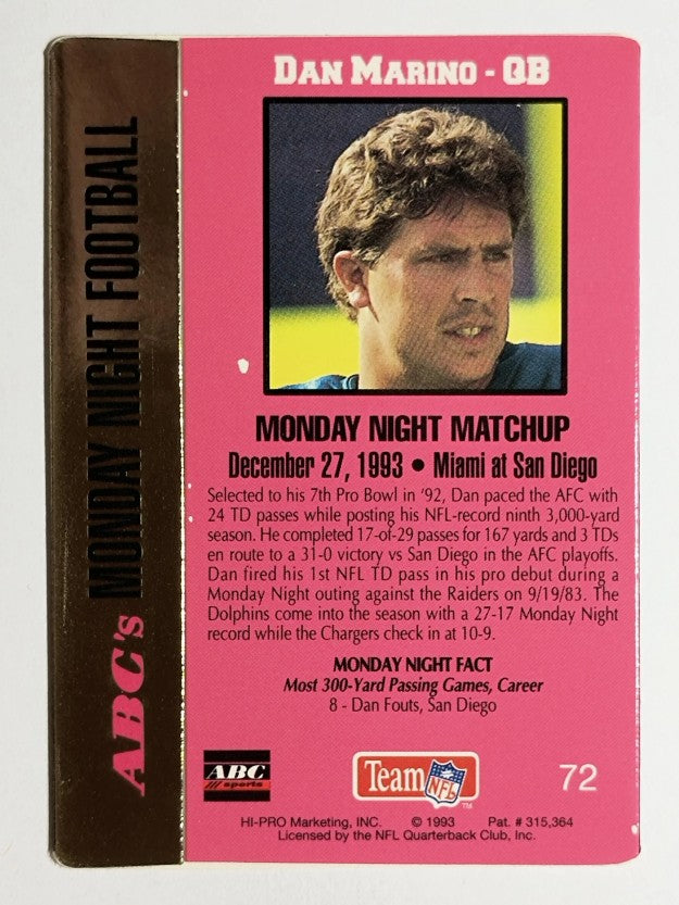 1993 Action Packed Monday Night Football #72 Dan Marino