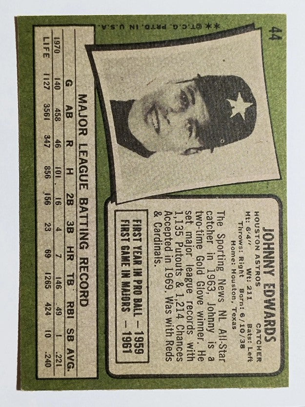 1971 Topps #44 Johnny Edwards (EX)