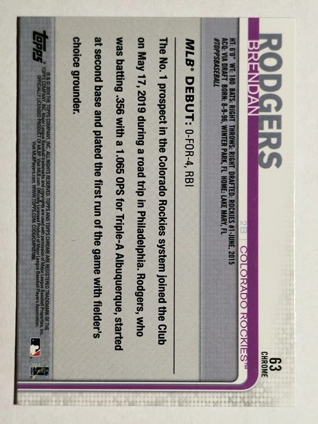 2019 Topps Chrome Update #63 Brendan Rodgers RD