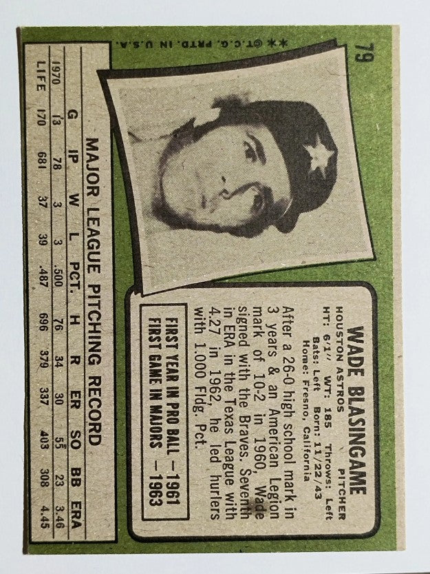 1971 Topps #79 Wade Blasingame (VGEX)
