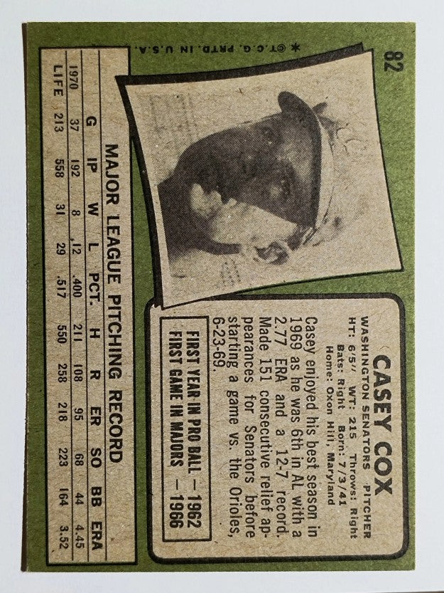 1971 Topps #82 Casey Cox (EX)