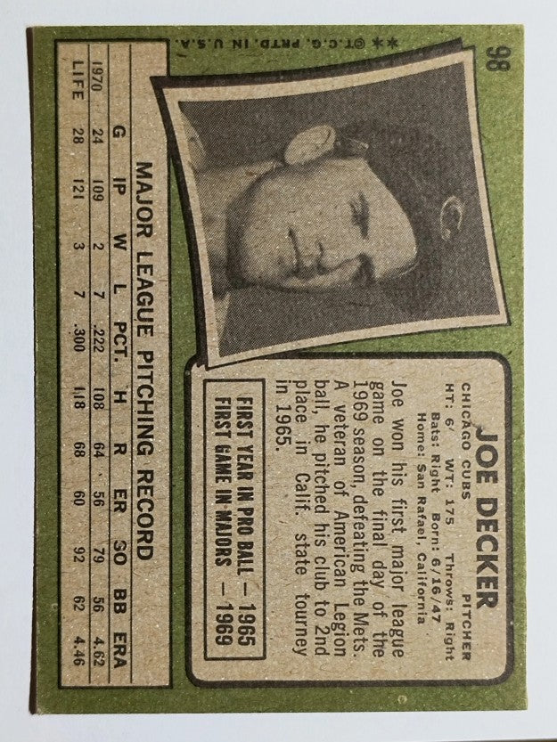 1971 Topps #98 Joe Decker RC (VGEX)