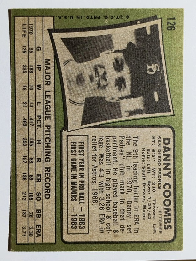 1971 Topps #126 Danny Coombs (EX)