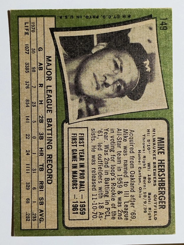 1971 Topps #149 Mike Hershberger (EX)