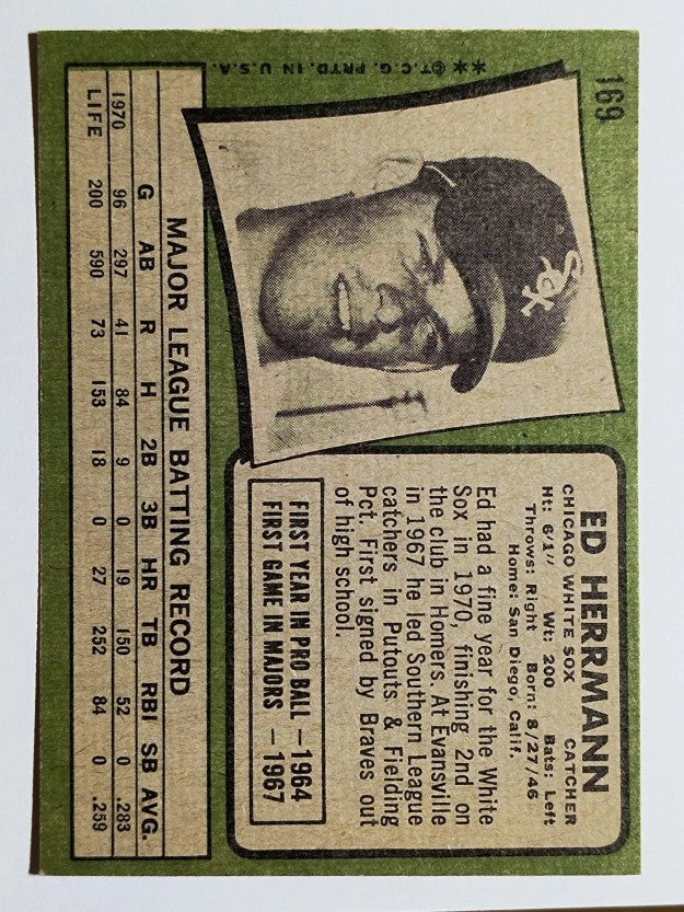 1971 Topps #169 Ed Herrmann (VGEX)