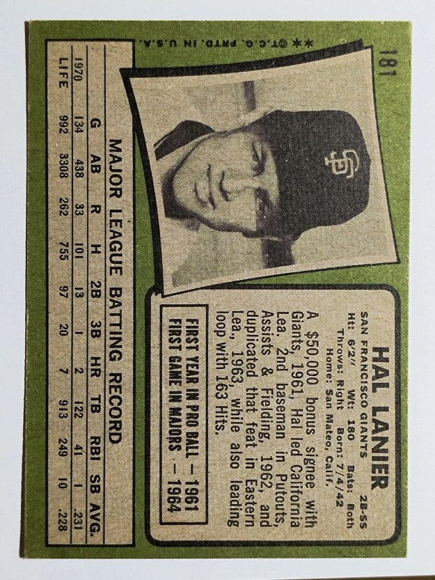 1971 Topps #181 Hal Lanier (VGEX)