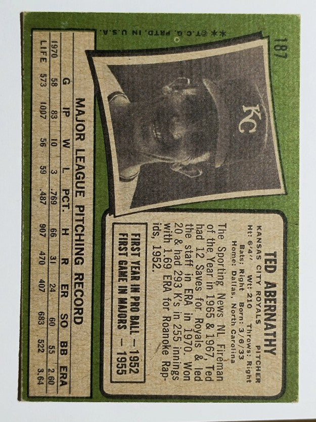 1971 Topps #187 Ted Abernathy (VGEX)