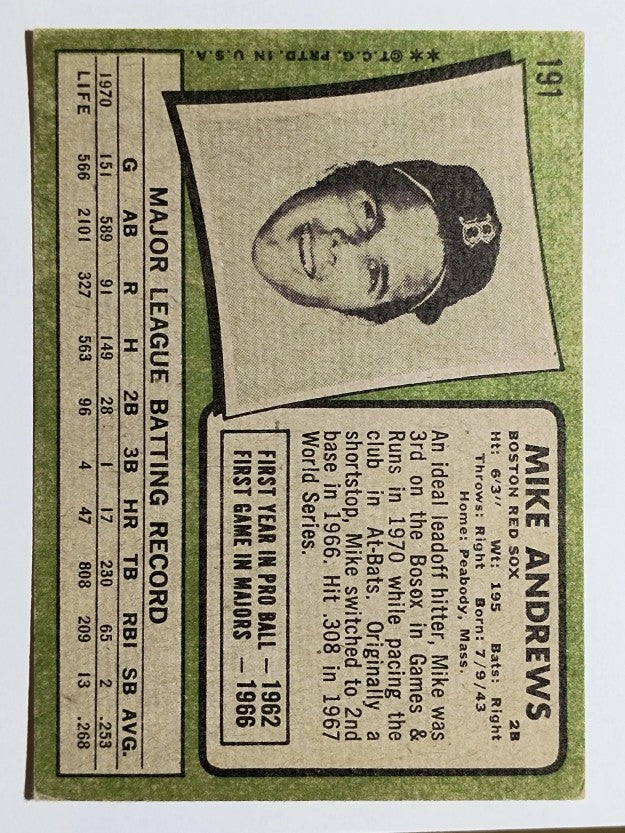1971 Topps #191 Mike Andrews (VGEX)