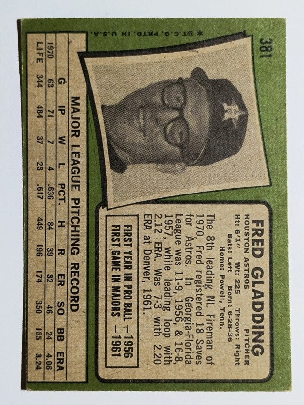 1971 Topps #381 Fred Gladding (VGEX)