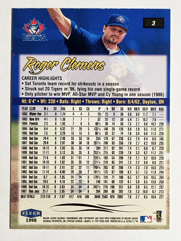 1998 Ultra #3 Roger Clemens