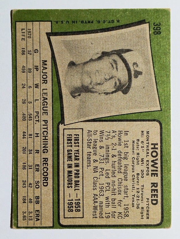 1971 Topps #398 Howie Reed (VG)