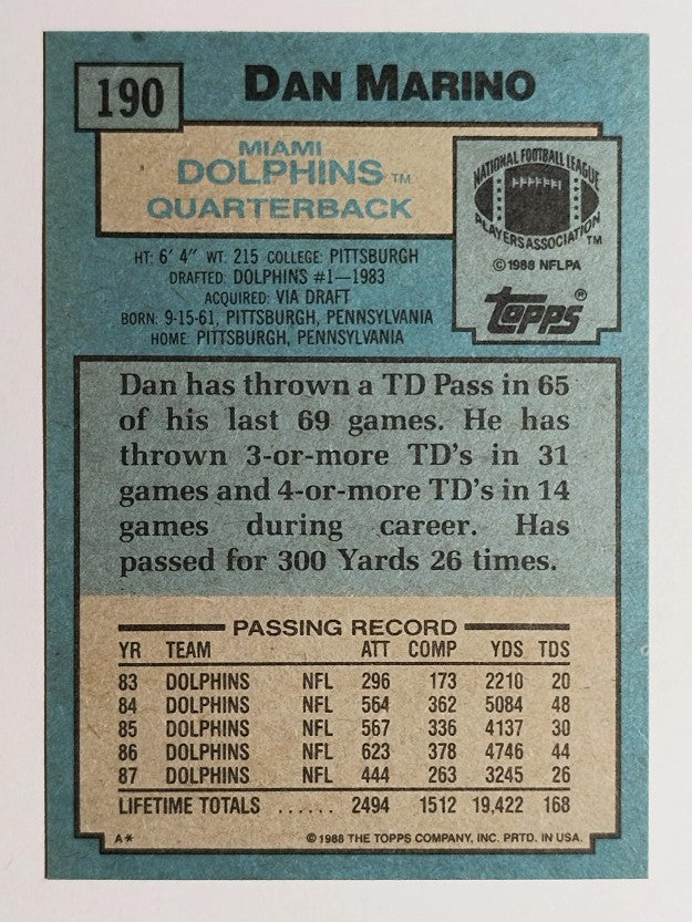 1988 Topps #190 Dan Marino