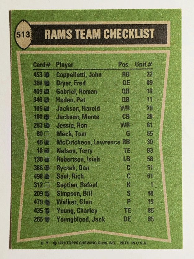1978 Topps #513 McCutcheon/H.Jackson/Simpson/Jack Youngblood TL (NMMT)