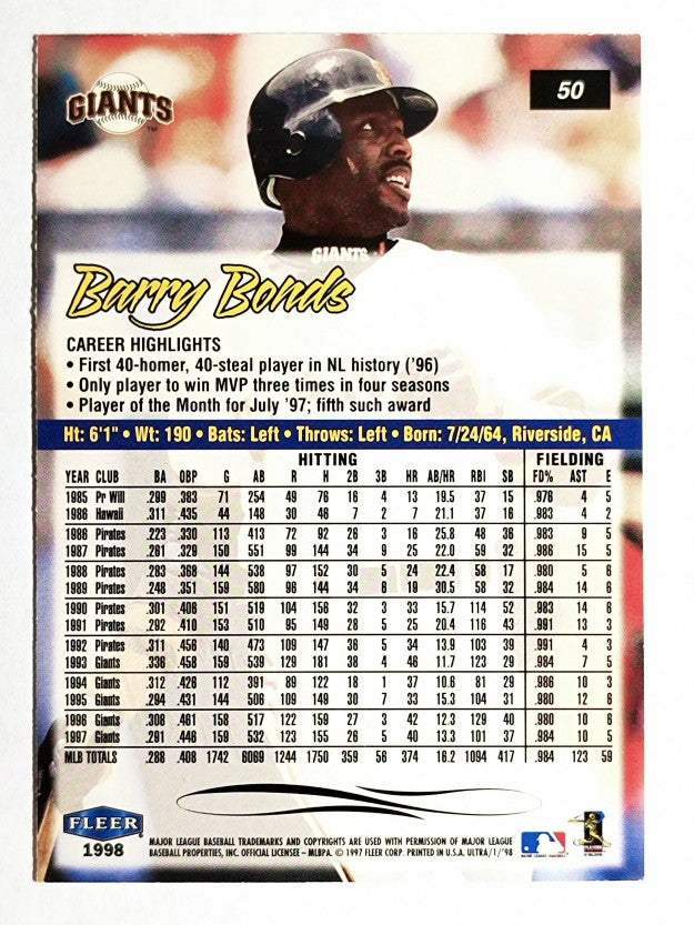 1998 Ultra #50 Barry Bonds