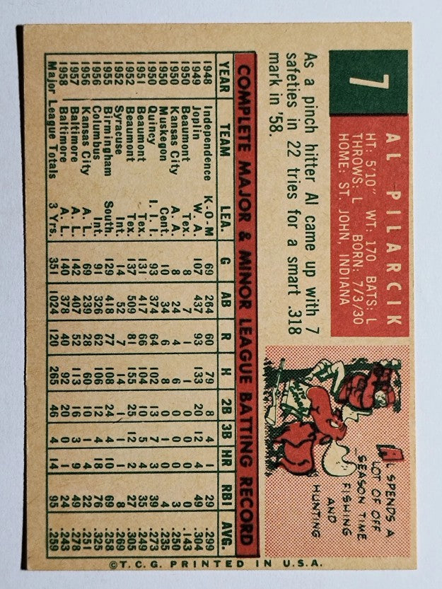 1959 Topps #7 Al Pilarcik (EX)