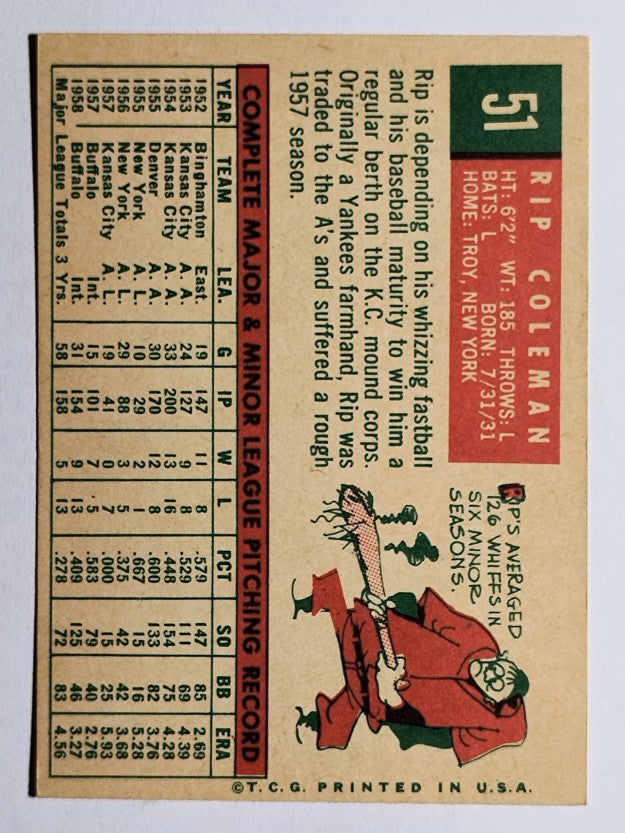 1959 Topps #51 Rip Coleman (VGEX)