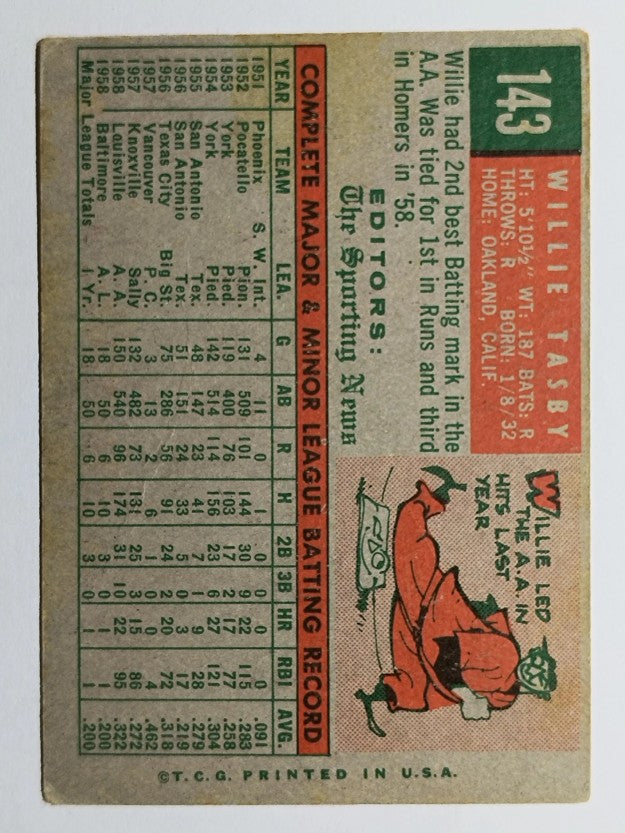 1959 Topps #143 Willie Tasby RS RC (VG)