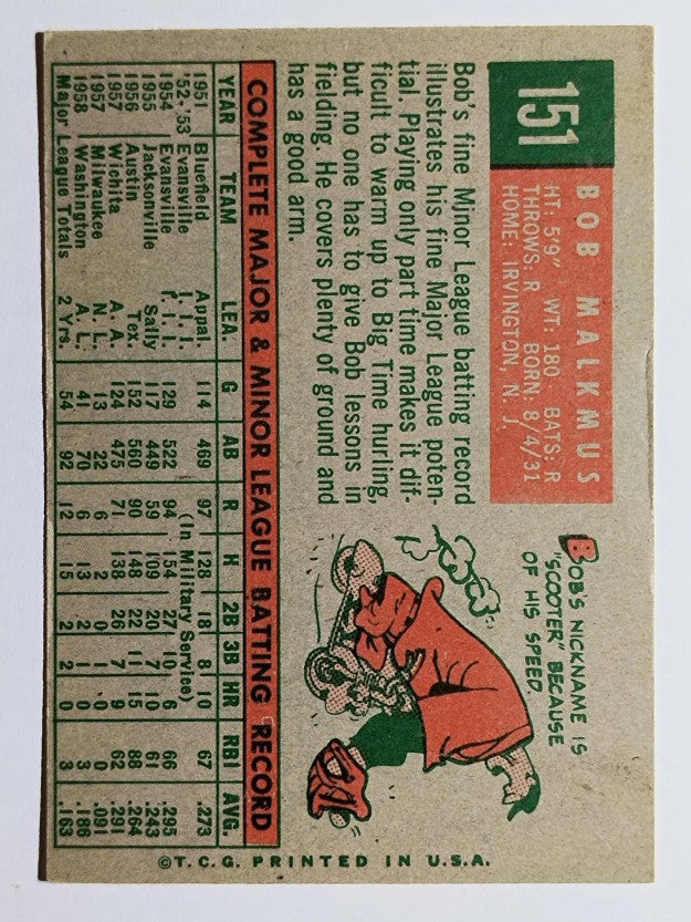 1959 Topps #151 Bob Malkmus (VG)