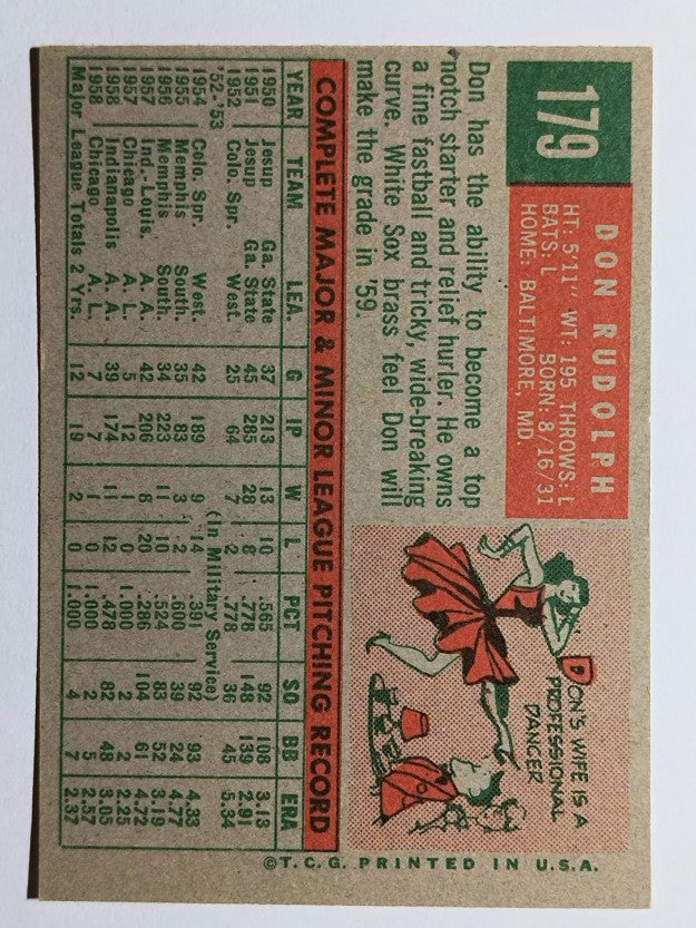 1959 Topps #179 Don Rudolph (EX)