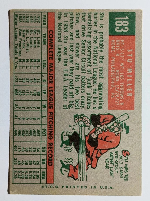 1959 Topps #183 Stu Miller (VGEX)