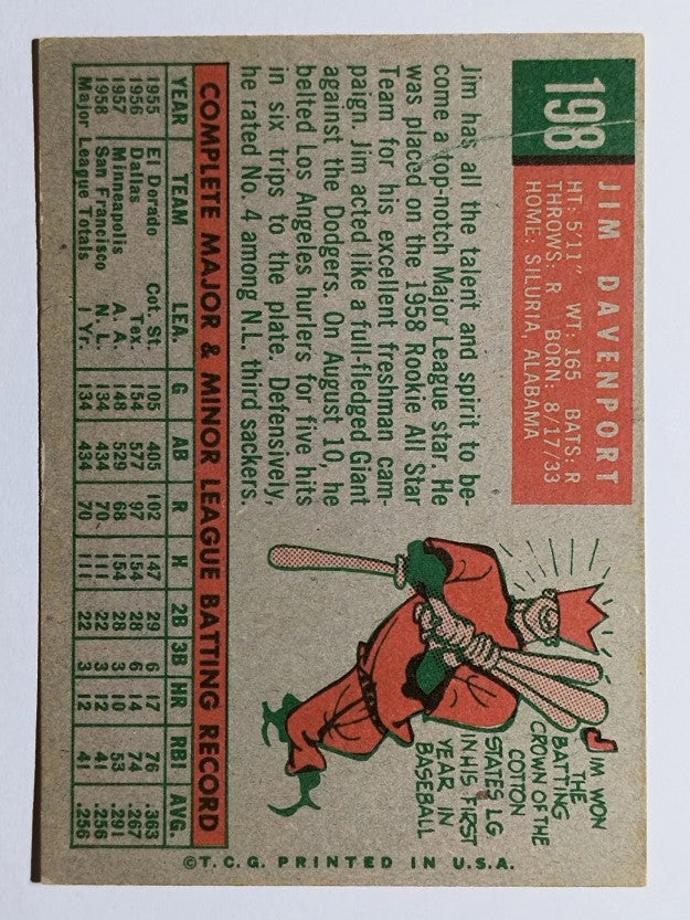 1959 Topps #198 Jim Davenport (VGEX)