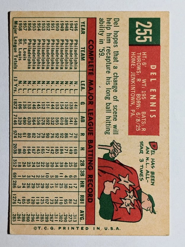 1959 Topps #255 Del Ennis (VGEX)