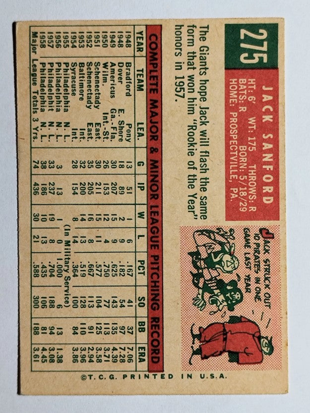 1959 Topps #275 Jack Sanford (VGEX)