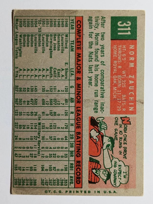 1959 Topps #311 Norm Zauchin (GOOD)