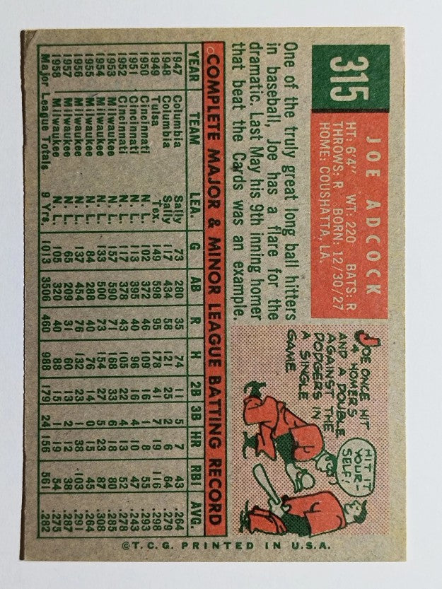 1959 Topps #315 Joe Adcock (EX)