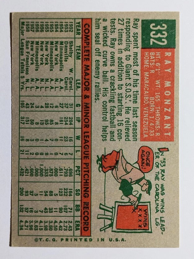 1959 Topps #332 Ray Monzant (EX)