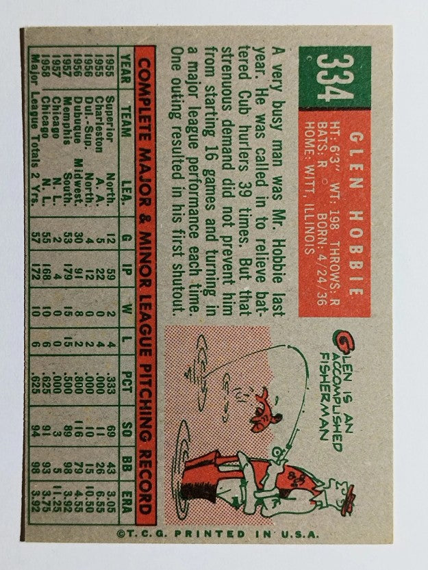 1959 Topps #334 Glen Hobbie (EX)