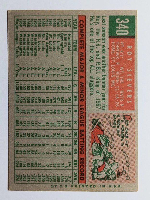 1959 Topps #340 Roy Sievers (VGEX)