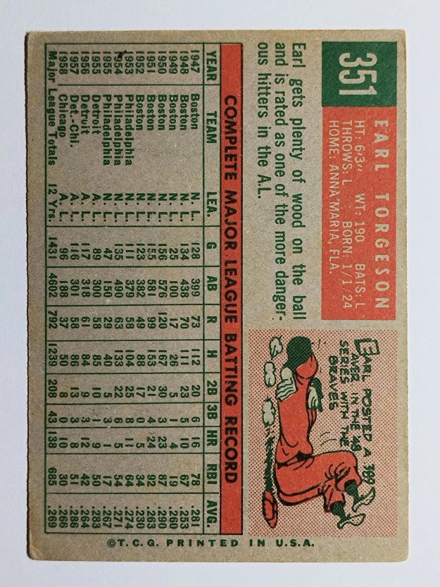 1959 Topps #351 Earl Torgeson (VGEX)