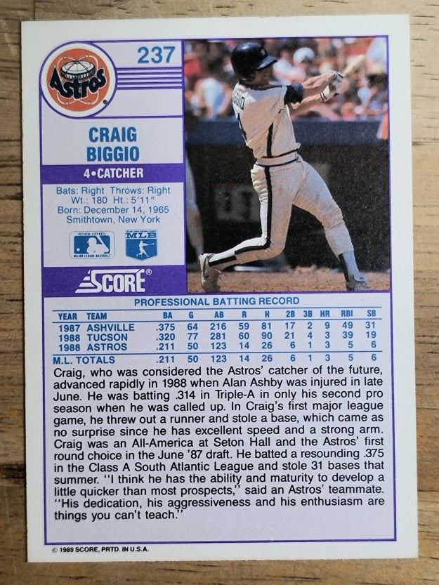 1989 Score #237 Craig Biggio RC