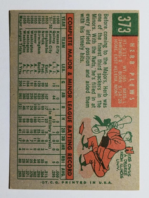 1959 Topps #373 Herb Plews (VG)
