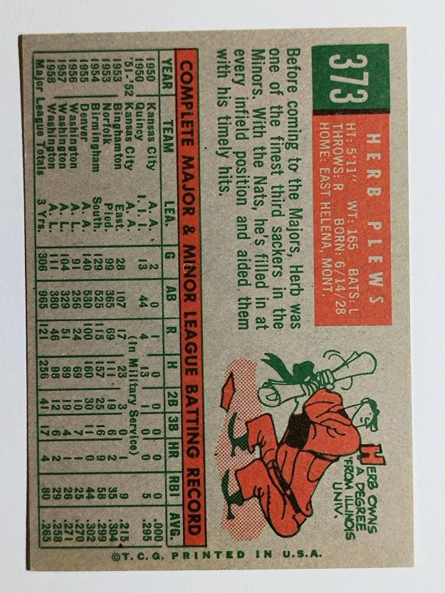 1959 Topps #373 Herb Plews (EXMT)
