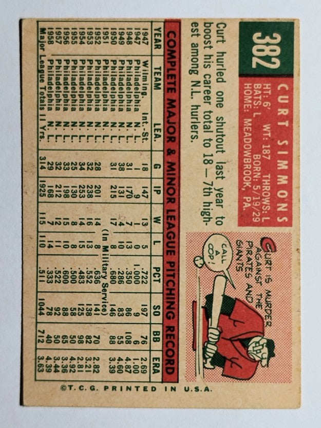 1959 Topps #382 Curt Simmons (VGEX)