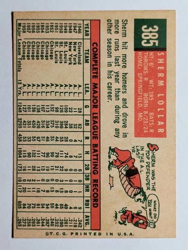 1959 Topps #385 Sherm Lollar (EX)