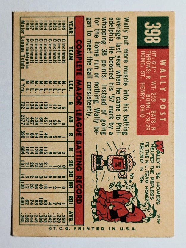 1959 Topps #398 Wally Post (EX)