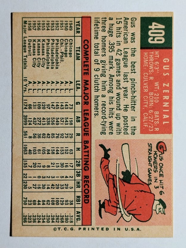 1959 Topps #409 Gus Zernial (EX)